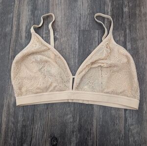 Lively 3 Unlined Cream Nude Bralette Clasp Adjustable Floral Lace Womens